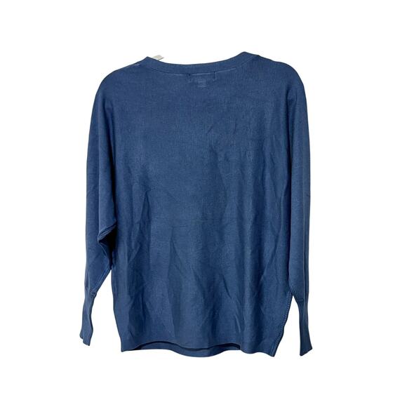 MELISSA PAIGE WOMENS SWEATER RIBBED BLOCK-STITCH DOLMAN SLEEVE BLUE SIZE SMALL - Picture 4 of 12